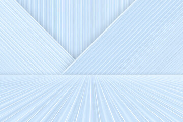 Poster - Blue and white geometric stripe background, artificial abstract space, 3D rendering.