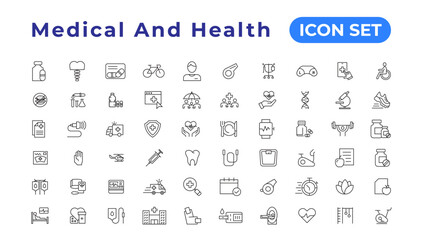 Wall Mural - Medecine and Health flat icons. Collection health care medical sign icons