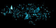 Broken blue glass on the black bachground. Isolated realistic cracked glass effect. 3d illustration	