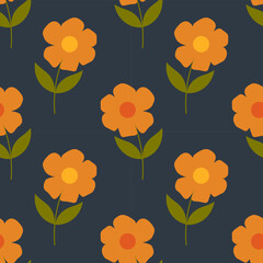 Wall Mural - orange flowers seamless floral wallpaper pattern.
