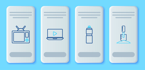 Poster - Set line Online play video, Fitness shaker, Television and Shovel the ground icon. Vector