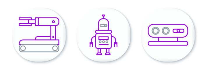 Sticker - Set line 3d scanning system, Robot and icon. Vector