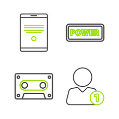 Poster - Set line Add to friend, Retro audio cassette tape, Power button and Tablet icon. Vector