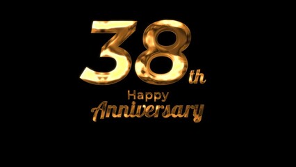 Wall Mural - Animated text happy anniversary  38th gold 4K, birthday, celebration, moment, gold moment