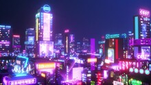 Cyberpunk City Animation, Futuristic Motion Graphics. Ultra Violet Fluorescent Light. Retro-futuristic 80s Style In Neon City. VJ Synthwave Looping 3D Animation For Music Video.
