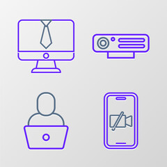 Sticker - Set line Video camera Off on mobile, Freelancer, Web and chat conference icon. Vector