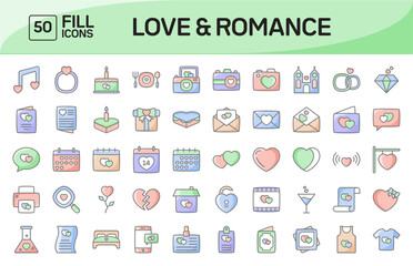 Wall Mural - Love and Romance Awesome Color Outline Icons Pack Vol 2