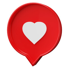 Poster - 3D rendering, 3D illustration. Love, like social media notification icon. Heart inside of a red pin on transparent background. Minimal concept
