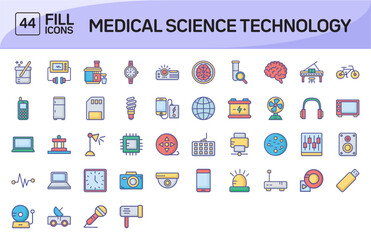 Canvas Print - Medical Science Technology Color Outline Icons Pack Vol 1