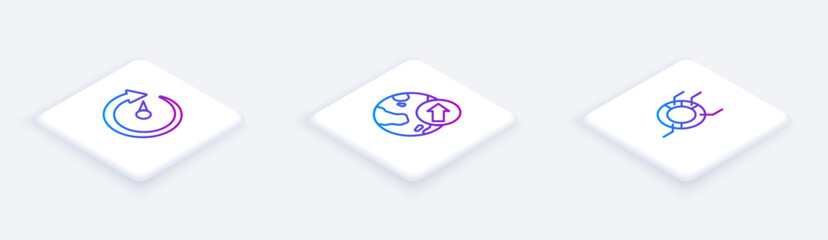 Poster - Set Isometric line Digital speed meter, Financial growth and Pie chart infographic. White square button. Vector