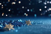 Background Of Blue Sequins And Glare, Sparkling, For The Holiday, Christmas. With Generative AI Technology