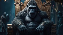 King Gorilla Sitting On A Throne. Created With Generative AI.
