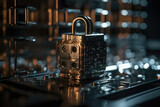 Fototapeta  - Digital padlock. Cyber security technology network data protection technology virtual dashboard.Online internet authorized access against cyber attack privacy business data concept