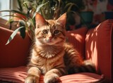 Fototapeta  - Cat sitting on a sofa