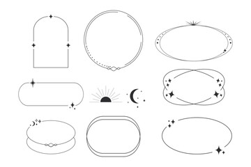 Wall Mural - set celestial frames, borders line art esoteric minimal decoration with sparkles isolated on wite ba