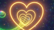 Travel Through Neon Heart Ring Circular Loop Endless 3D Helix Tunnel - Abstract Background Texture
