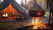© Татьяна Прокопчук - Cooking food on campfire in mountains. Camping season, Cauldron on the campfire
