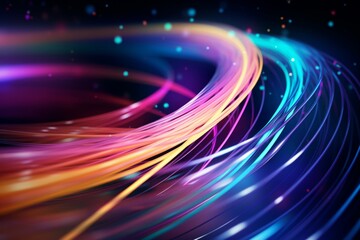Colorful optic fiber electrical cables wires neon waves lines abstract 3d ai design background pattern glow colored streams information optical connection internet web multicolor data led technology