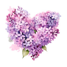 Heartshaped Watercolor Lilac Flowers