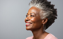 Beautiful Smile Of Senior African American Lady, White Background,