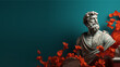 Stoic Greek Philosopher Statue Head with Autumn Leaves, Classic and Modern Digital Render