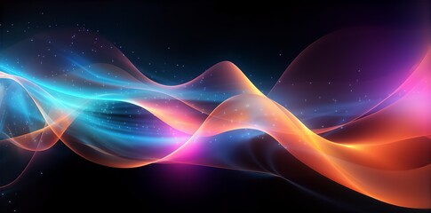 Wall Mural - 3d render, abstract background with colorful neon wavy lines, generative ai