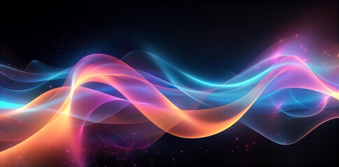 3d render, abstract background with colorful neon wavy lines, generative ai