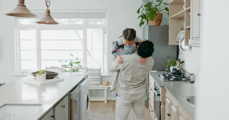 Wall Mural - Dancing, home and father with girl, celebration and practice routine with happiness, teaching and love. Music, family and trust with dad, female child and energy with quality time, support and care