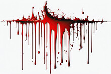 Realistic Red Dripping Blood Isolated On White Background. Generative Ai