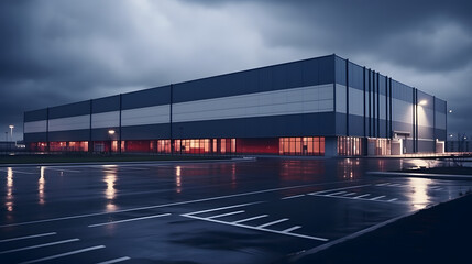 Logistics center, warehouse or large retail store at night. Generative AI