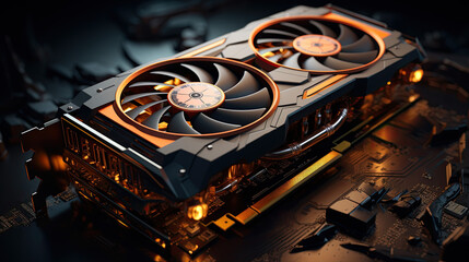 Fototapete - a black high-performance graphics card from a computer. computer games concept. Generative AI