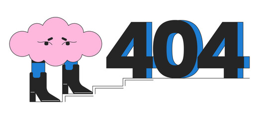 Poster - surreal cloud in boots with obstacle on stairs error 404 flash message. climb stairway. empty state 