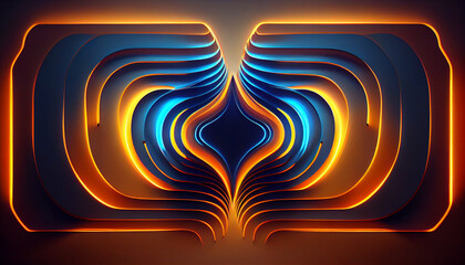 Wall Mural - A blue orange neon light abstract geometric backdrop. Radiant undulating line. Adorn your walls with this minimally decorated mural from the future, Ai generated image