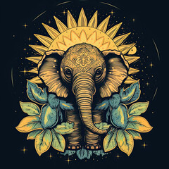 Wall Mural - elephant and sun. 