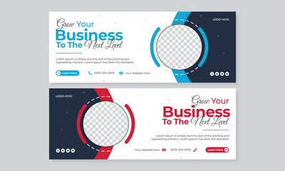 Digital marketing facebook cover design, business web banner template, social media marketing promotion timeline cover post, business ads with photo placeholder fully editable, modern 2 colors set