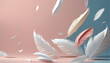 © PixxStudio - White feathers falling on a solid background of pastel shades, white feathers background, Ai generated image