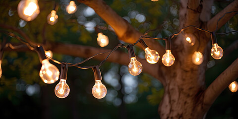 Canvas Print - tree decorated with string of lights. 