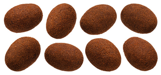 Wall Mural - Chocolate coated almond in cocoa powder isolated on white background