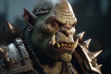 Wall Mural - War-ready imposing orc portrait with fangs and cinematic lightning concept generative ai