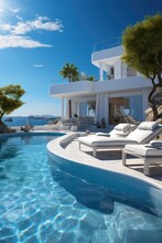 Sea View Luxury Modern White Beach Hotel With Swimming Pool. 