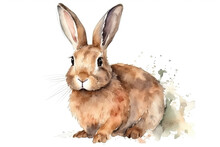 Watercolor Rabbit Illustration On White Background