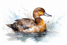 Watercolor Duck Illustration On White Background