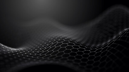 Fototapete - White abstract background grid of interlacing lines and dots on a dark background. Structure of network connections. 3D rendering.