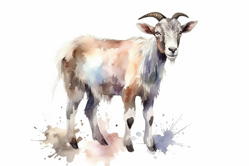 Wall Mural - Watercolor goat illustration on white background