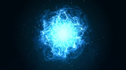 Wall Mural - abstract glowing blue particle energy magic orb animation on dark background,  4k seamless loop