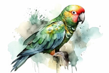 Watercolor Parrot Illustration On White Background