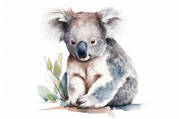 Wall Mural - Watercolor koala illustration on white background