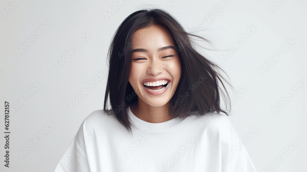 youngwoman laughs heartily extreme positive emotions and