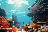 Fototapeta Do akwarium - Photograph of people snorkeling in colorful coral reefs, Generative AI