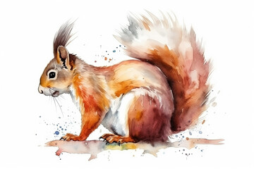 Wall Mural - Watercolor squirrel illustration on white background